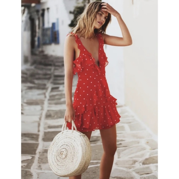 Lovers + Friends Dresses & Skirts - Lovers & Friends Libby Red Polka Dot Mini Dress